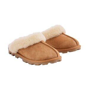Ladies Sheepskin Suede Slippers Sz 10 Chestnut  Sherpa Indoor/Outdoor mules